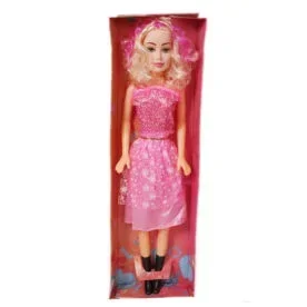 Babuniya Barbie Fashion Doll Wearing Pink and White Gingham Dress with Daisy Chain Necklace view 3