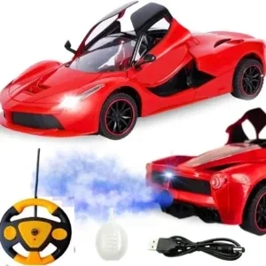 Babuniya Super Smoke Remote Control Car with Doors Opening, Front & Back LED Lights, 360° Rotation, Smoke Effects, Fine Direction Adjust and Rechargeable Battery for Boys 5–7 Years