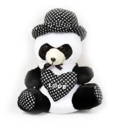 Black & White small Panda Cap Teddy Bear Soft Plush Fluffy Spongy Fur Stuffed Toy
